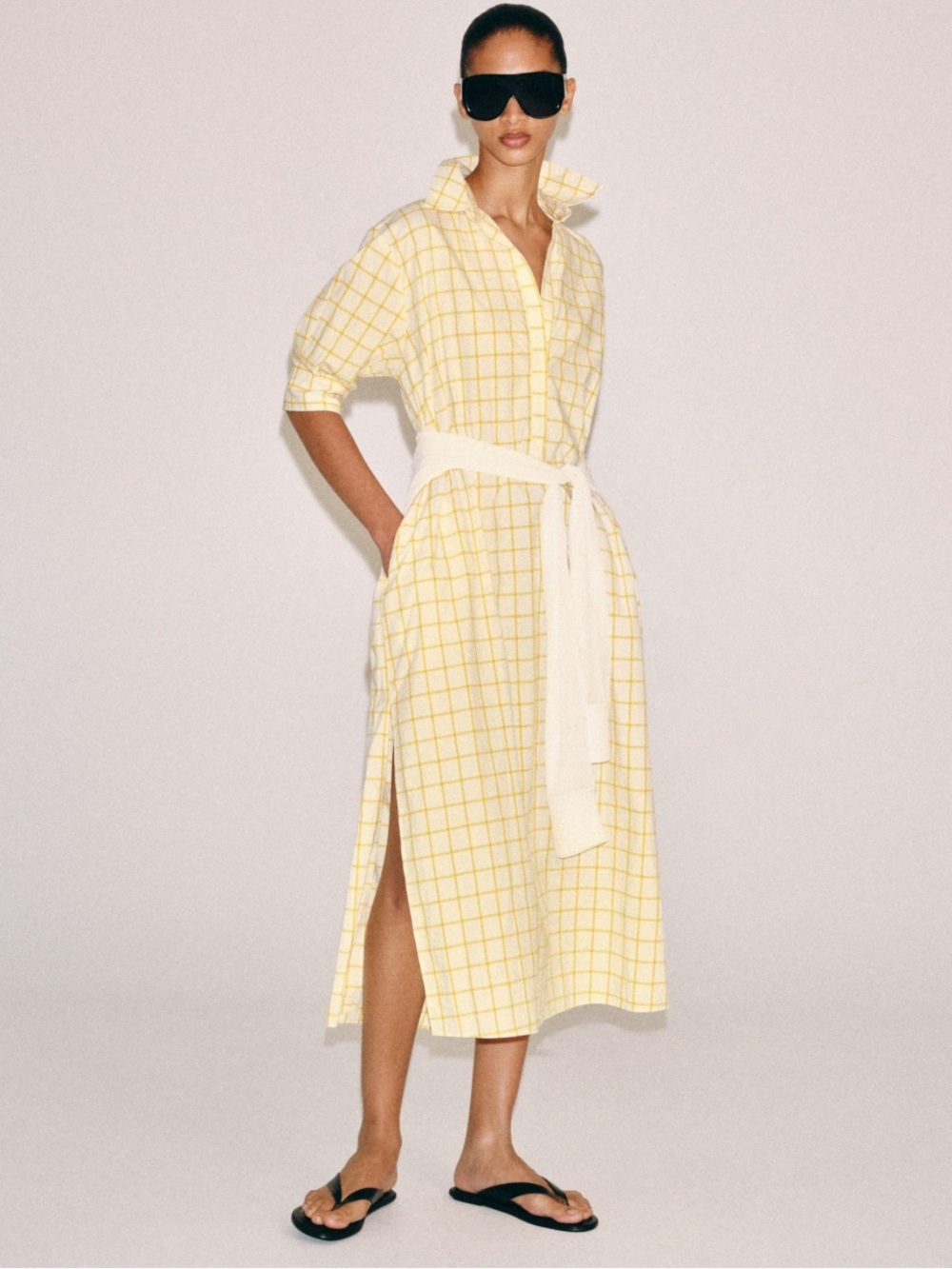 Zara CHECKED SHIRT DRESS yellow